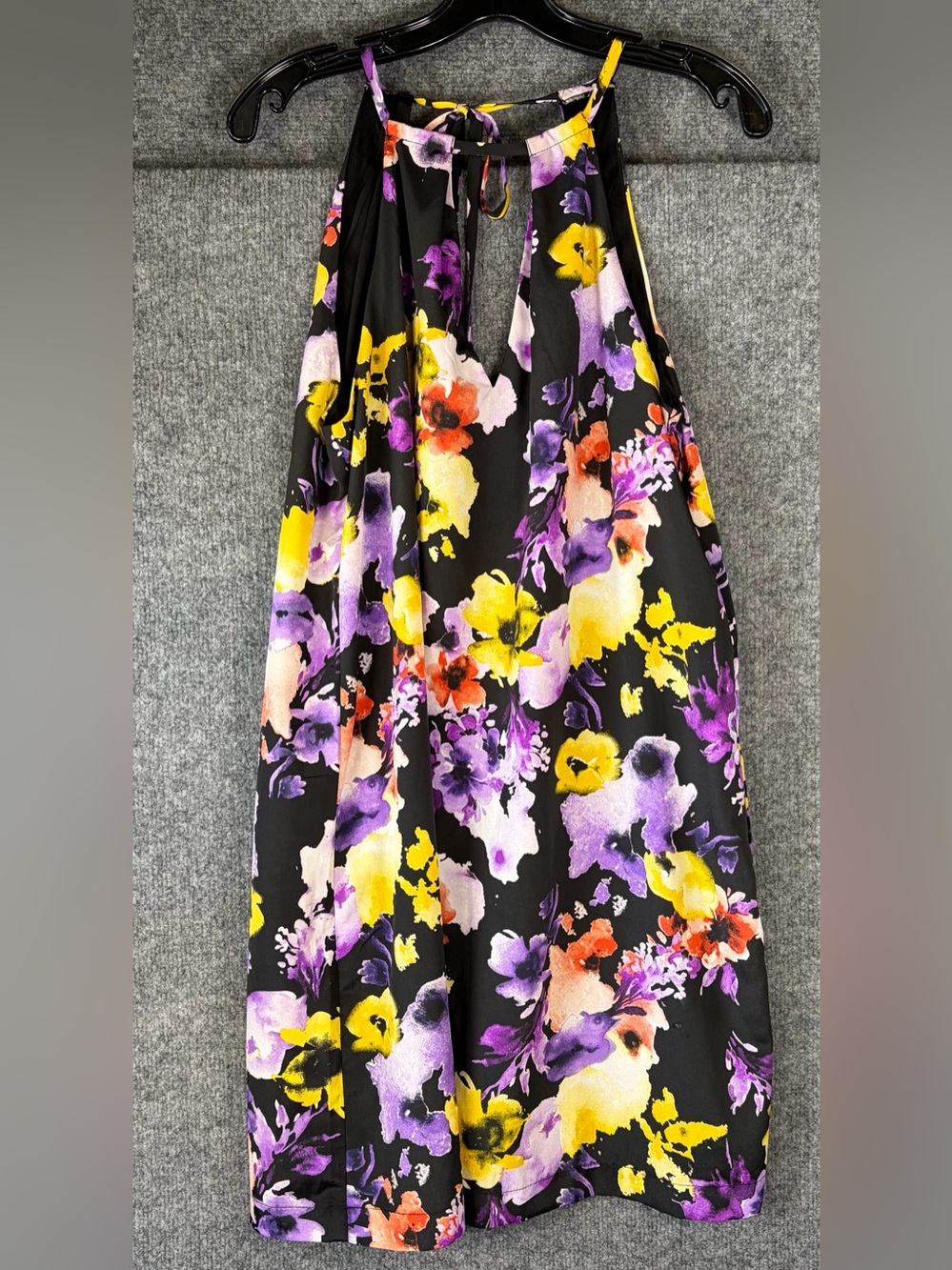 Beige‎ by eci Black Floral Halter Midi Dress with Yellow & Purple Accents